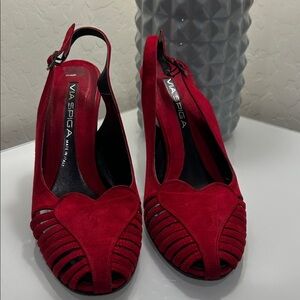 Via Spiga Red Heart Cutout Heels